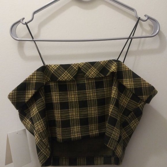 MERAKI Yellow Gingham Spaghetti Crop Top Size L NWT - Picture 2 of 3